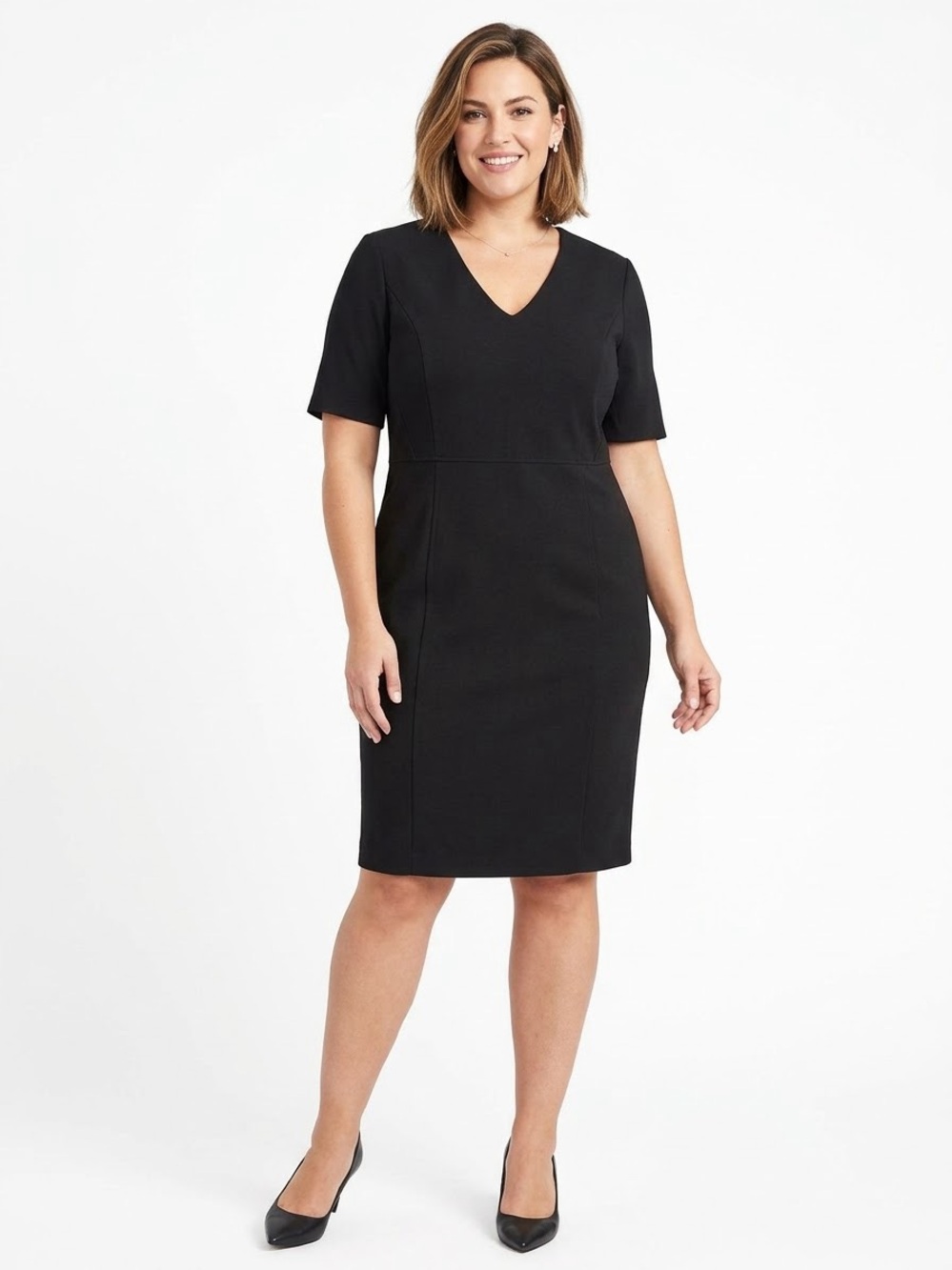LK Bennett Dr Natasha Black Short-Sleeve V-Neck Sheath Dress Sz 16 New